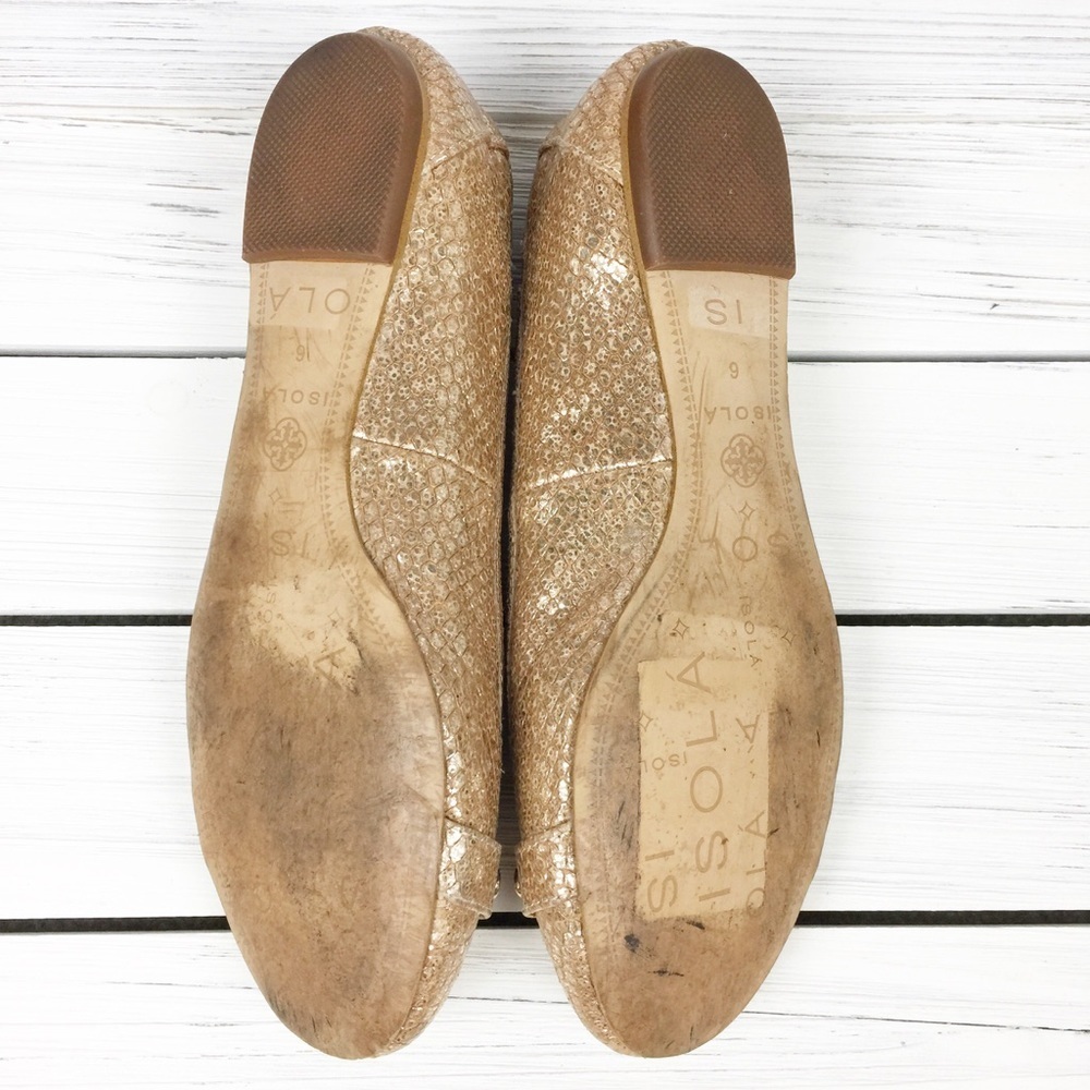 ISOLA Gold Metallic Snakeskin Leather Flats 6 - Picture 5 of 8